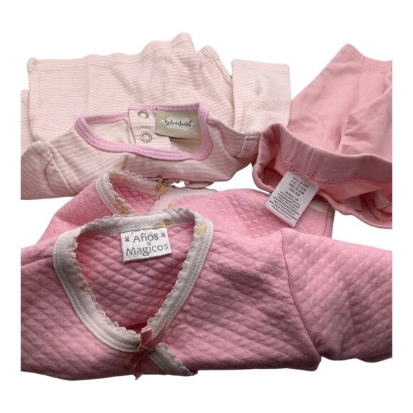 Lot of 3 Baby Girl Size 0-6M Pink & White Bear Jacket Stripe Shirt Pants - Picture 3 of 13